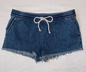 aerie Denim Frayed Drawstring Shorts • Blue • Size Medium EUC thumbnail 1