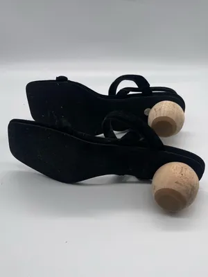 Internationally Black Strappy Sandals with Sculpted Wooden Heel thumbnail 6