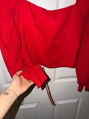 Red long sleeve blouse thumbnail 2
