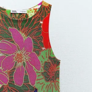 Zara Floral Special Edition Printed Maxi Dress Sleeveless Pink Green Red Small thumbnail 3
