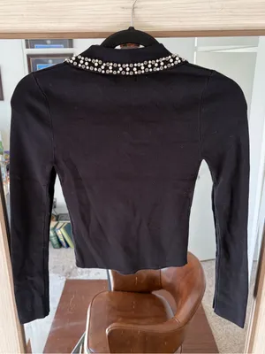 Milk & Honey Long Sleeve Embellished Collard Shirt Diamond and Pearl size Small thumbnail 4