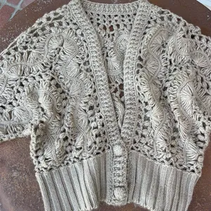 Cream handmade crochet bohemian cardigan/ fits size s-m best thumbnail 6