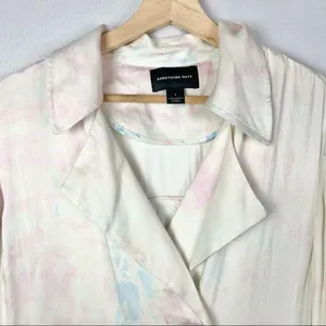NEW‎ Something Navy Pastel Tie Dye Satin Long Trench Coat S thumbnail 5