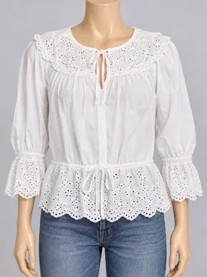 Joie White Eyelet Blouse Women’s XS Broderie Anglaise Peplum Top thumbnail 1