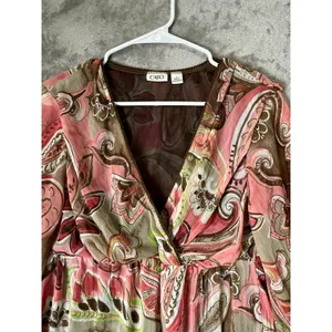 Vintage Y2K Pink Brown Paisley Bell Sleeve Babydoll Blouse Boho Fairy Grunge L thumbnail 2