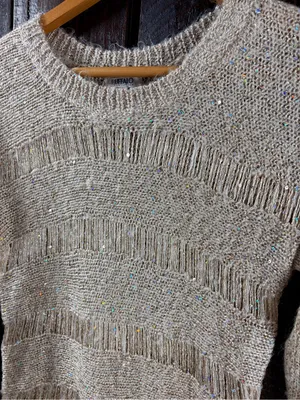 Buffalo David Bitton Beige Open-Weave Shimmer Sweater thumbnail 5