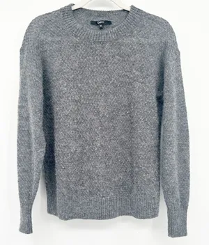 Quince Womens Baby Alpaca Wool Blend Diamond Stitch Crewneck Sweater‎ XS Gray thumbnail 1