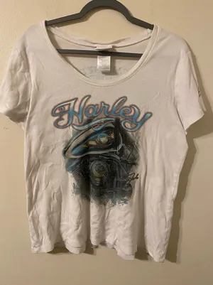 Womens White Graphic Scott‎ Jacobs Harley-Davidson Short Sleeve Tee Size XXL thumbnail 1