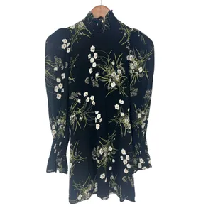 Reformation Archie Floral Print Mini Dress‎ in Black thumbnail 4