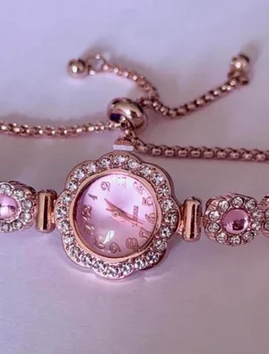 Brand New Pink and gold flower Crystal watch with rhinestones thumbnail 3