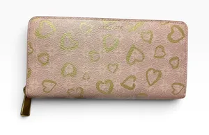 Coach Blush Pink Gold Heart Print Zip Around Continental Wallet thumbnail 1