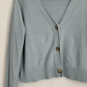 Light baby blue cropped knit button down cardigan, size S thumbnail 3