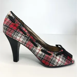 Steve Madden NINNA Plaid Peep Toe Heels Size 9 M Red Tweed Bow‎ Twee Y2K Pin-Up thumbnail 8