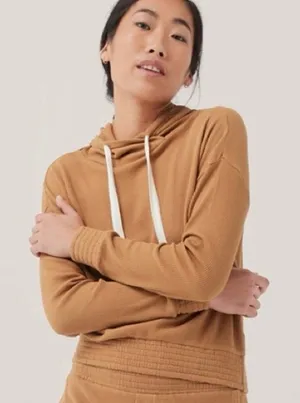 PACT Women's L Organic Cotton Pullover Lite Waffle Hoodie Knit Sweater Camel thumbnail 1