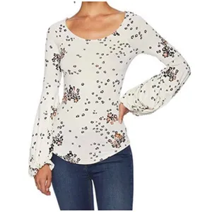 Free People To the Tropics Blouson Sleeve Top Cream Floral Size Large L thumbnail 2