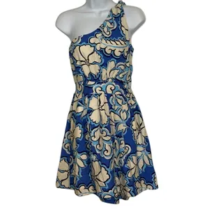🆕 MEET ME IN SANTORI Azure Bloom Floral One Shoulder Cutout‎ Mini Dress Small thumbnail 2
