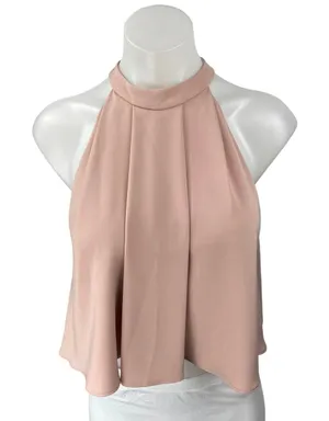 Watters & Watters Pink Halter Pleated Sleeveless Cropped Blouse Top Size 0 thumbnail 1