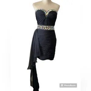 Jolene Chiffon Strapless‎ Jeweled Chiffon Tail Ruched Cocktail Dress Sz 6 $390 thumbnail 4