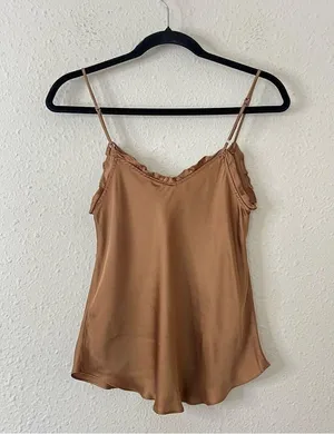 Aritzia Wilfred Brown Satin Cami Tank Top Size XS V Neck thumbnail 2