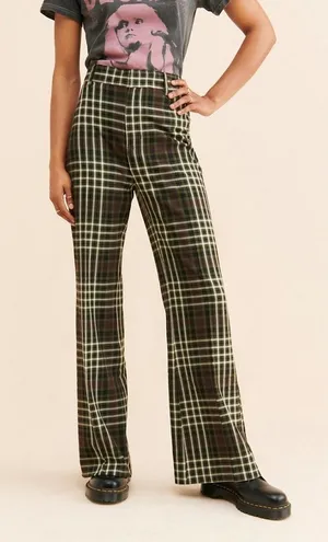 Free People‎ Jules Plaid Pants Womens 0 Green High Rise Trousers Academia Grunge thumbnail 1