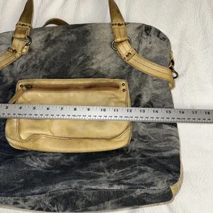Schuler & Sons ANTHROPOLOGIE Tie Dyed Cotton Blue Canvas & Tan Leather 18" Bag thumbnail 8