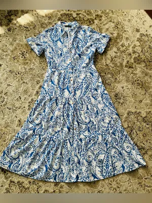 Zara Blue and White Paisley Button-Up Midi Dress 💙 thumbnail 4