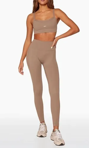 SET ACTIVE seamless ribbed leggings sportbody nude caramel dugout high rise tan thumbnail 1