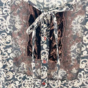 SANDRO Baroque Brown Paisley Print Sheer Lace Trim Blouse Size Small Boho Chic thumbnail 5