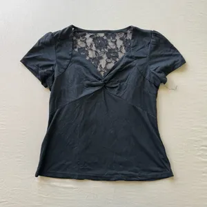 Y2K Era Knot Front Lace Back Top Black Size L thumbnail 1