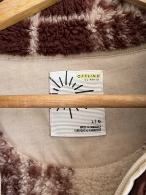 OFFLINE by Aerie Plaid Sherpa Fleece Quarter Zip Pullover Sweater Size Large Tan thumbnail 3