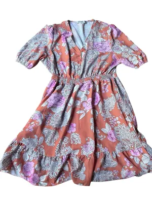 ModCloth Grace Karin Rust Floral Dress with Pink Accents thumbnail 1