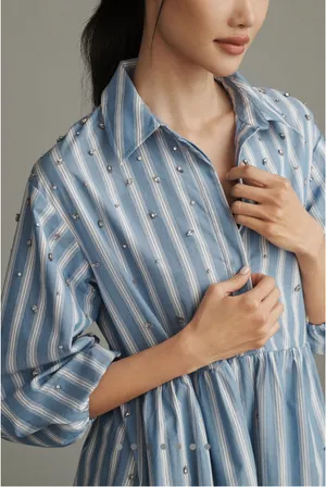 Anthropologie Embellished Striped Tiered Maxi Dress NWT thumbnail 3