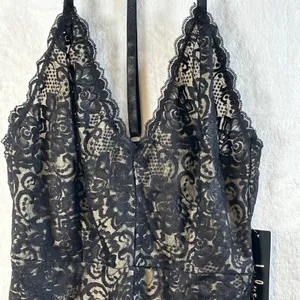 Lulus Black Lace Teddy Bodysuit Sheer V Neck Halter‎ Strap Lingerie Size S thumbnail 2