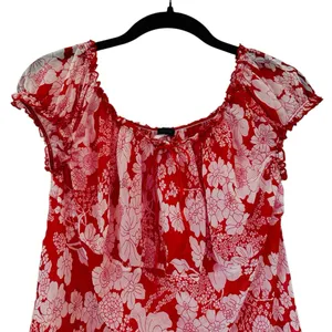 Vintage Y2K Babydoll Top Milkmaid Red Floral Ruffle Bow Fairy Coquette Size L thumbnail 2