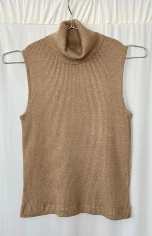 Vintage Apt 9 Sleeveless Turtleneck M Gold Metallic Ribbed Tuscan Mom Y2K Glam thumbnail 1