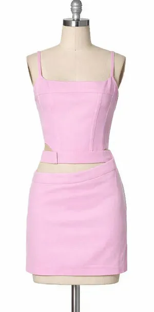 BY.DYLN Hendrix Corset Pink‎ Pinstripe Square Neck Crop Top DL2581 Womens Large thumbnail 1