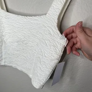 Good American Womens Textured Cloud White Crop Square Neck Top Small thumbnail 4