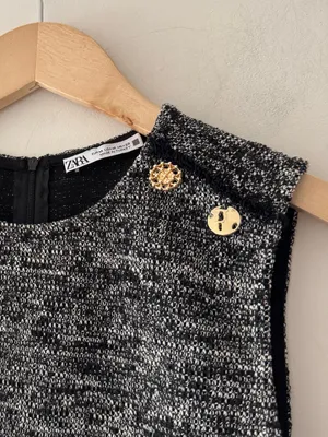 Zara Jacquard‎ Structured Gray Black Tweed Top thumbnail 3