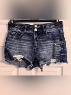 Buckle BKE Gabby High Rise Distressed Double Button Stretch Blue Jean Shorts 26 thumbnail 2