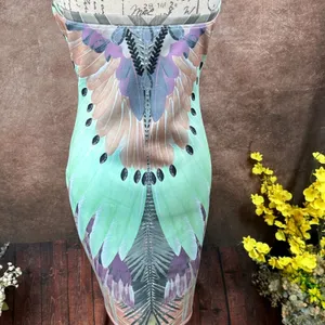 Peacock Inspired Multi Color Hale Bob Strapless Dress Green/Multi L thumbnail 12