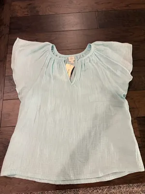 New With Tags Evereve Roan & RyanElliott Gauze Split Neck Top Sz M thumbnail 4