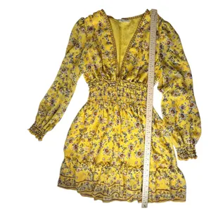 Max Studio Yellow Floral Smocked V-Neck‎ Mini Dress Cottage Boho Feminine Spring thumbnail 12