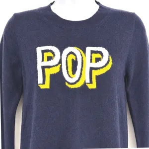 J.Crew‎ Cashmere Sweater Women SM Navy Blue Pop Art Graphic Intarsia Knit Top thumbnail 4