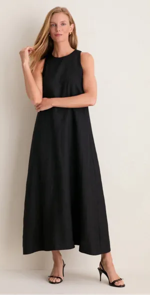 Tuckernuck Black Linen Portia Dress Bow Back Breathable Classic Elegant Coastal thumbnail 1