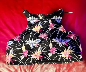 Roxy Black Floral High-Neck Crop Top with Pink & Purple Flowers thumbnail 1