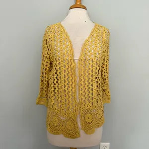 Do Everything In Love NEW NWT Yellow Eyelet Crochet Sweater thumbnail 2