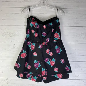 As U Wish black floral strapless romper shorts womens size L juniors thumbnail 2