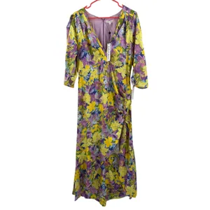 For Love and Lemons Cassia Dress Size 1X NWT Yellow Floral Ruched Midi Cocktail thumbnail 5