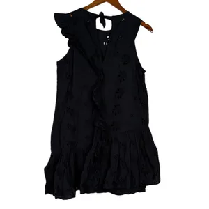 Zara Delicate Eyelet Floral Daisy Embroidered Sleeveless Mini Dress Large Black thumbnail 5