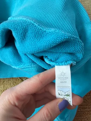 Offline by Aerie Throwback Snap Fleece Crewneck Sweatshirt Blue Cropped Size XXS thumbnail 3